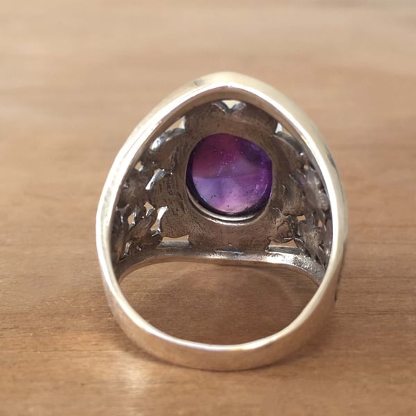 Sterling Silver Purple Gemstone Flower Ring