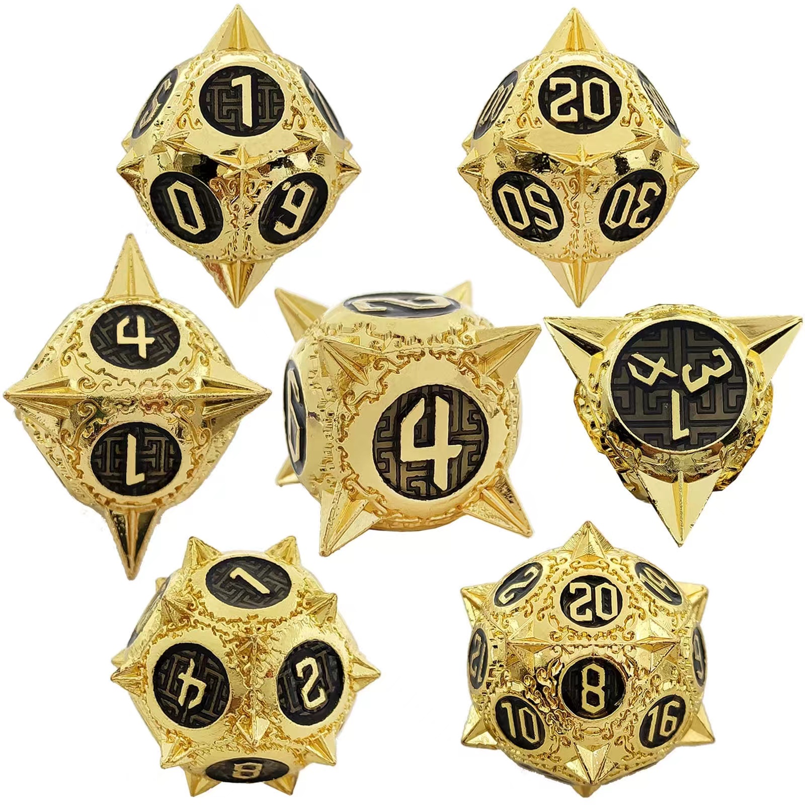 Metal Dice (7)Set For-Dungeons & Dragons (DND) RPG Cthulhu Polyhedra Spiked Dice