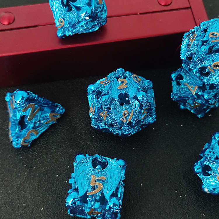 7pcs Pure Copper Hollow Metal Dice Set Dnd Dice Rpg Mtg Polyhedral Dice Set