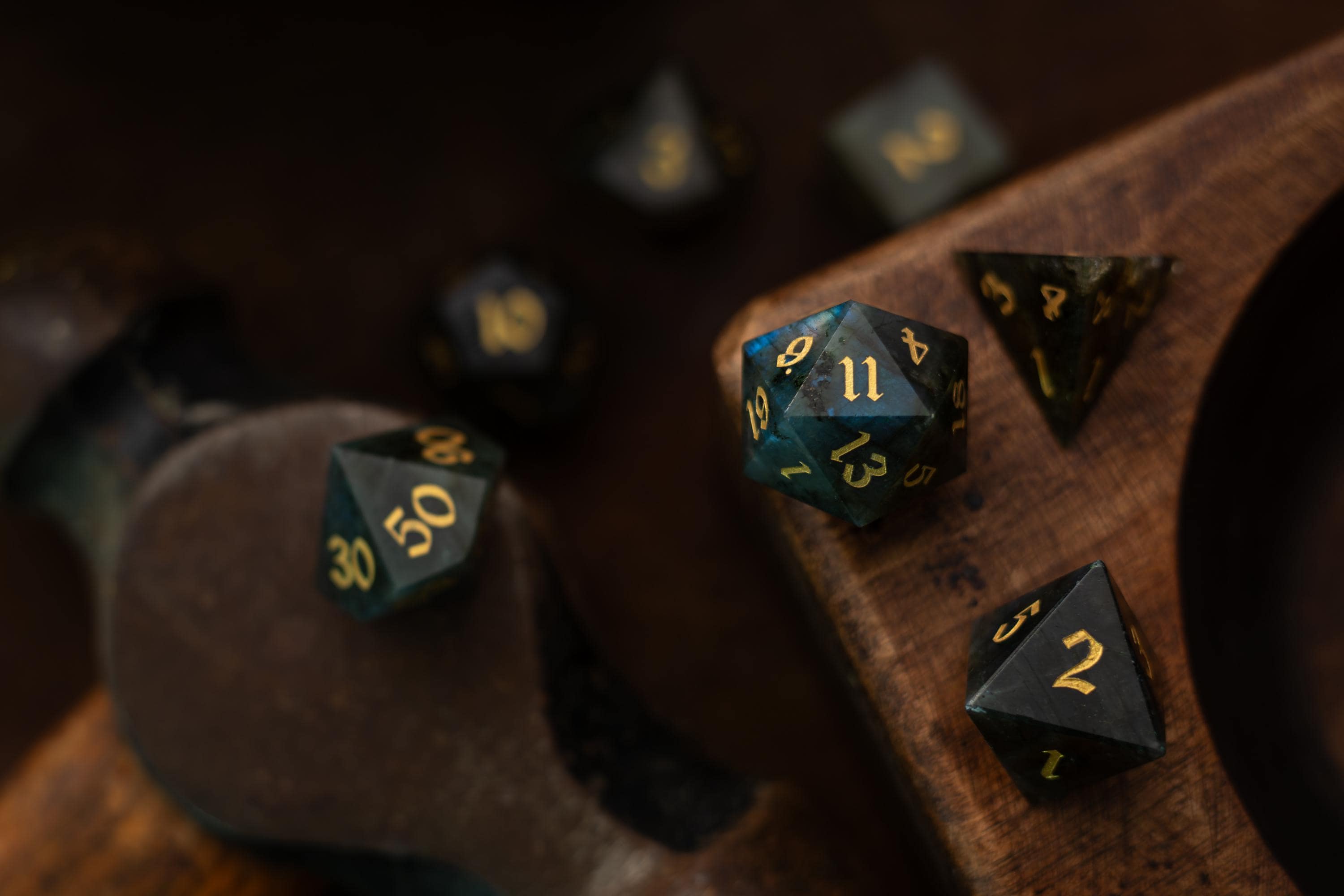 Labradorite Gemstone Dice Polyhedral Dice DND Set