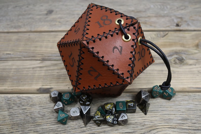 Leather D20 dice bag
