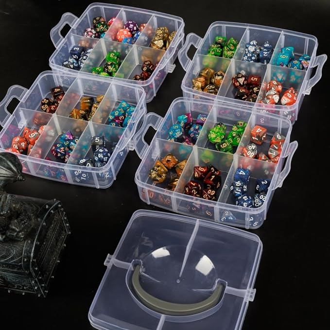 (Holds 1200 dice) DND Dice Storage Box with Removable Dividers Multi-Side Dice Plastic Storage Box