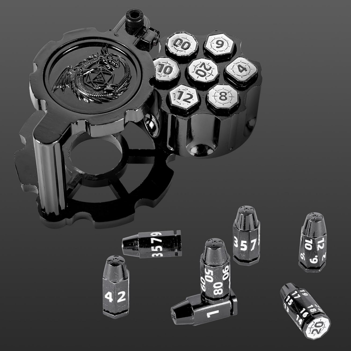 Cyberpunk rotating revolver cylinder container metal bullet dice tabletop game