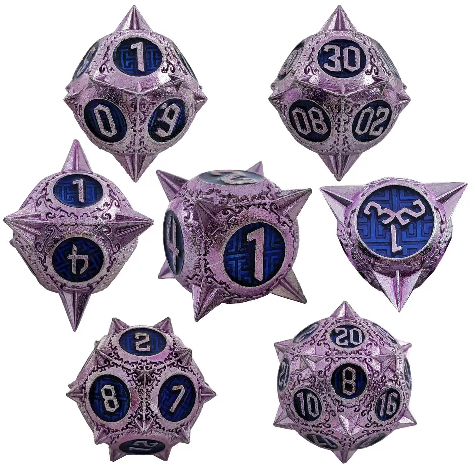 Metal Dice (7)Set For-Dungeons & Dragons (DND) RPG Cthulhu Polyhedra Spiked Dice