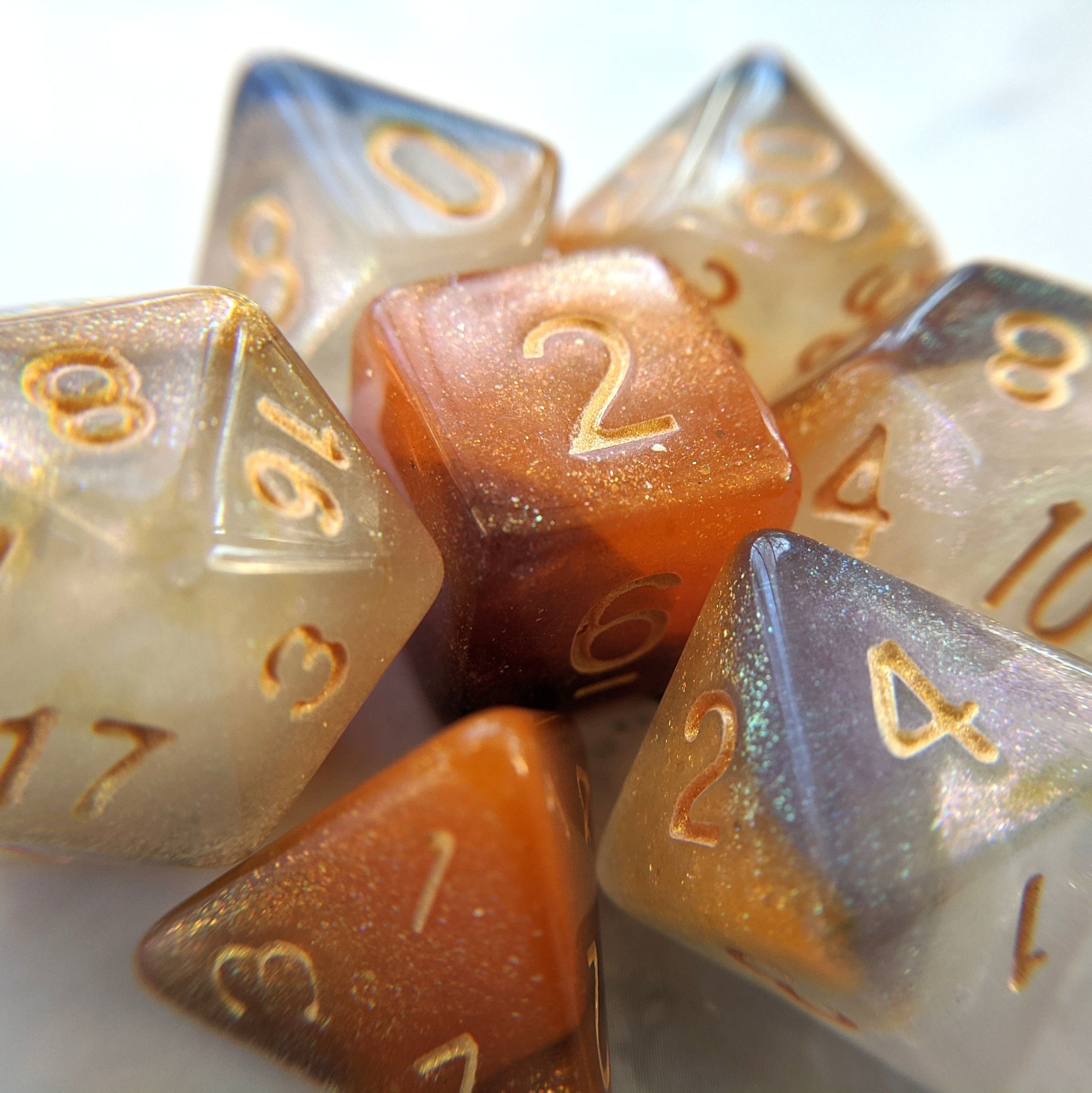 Shimmering glitter calico cat galaxy dice