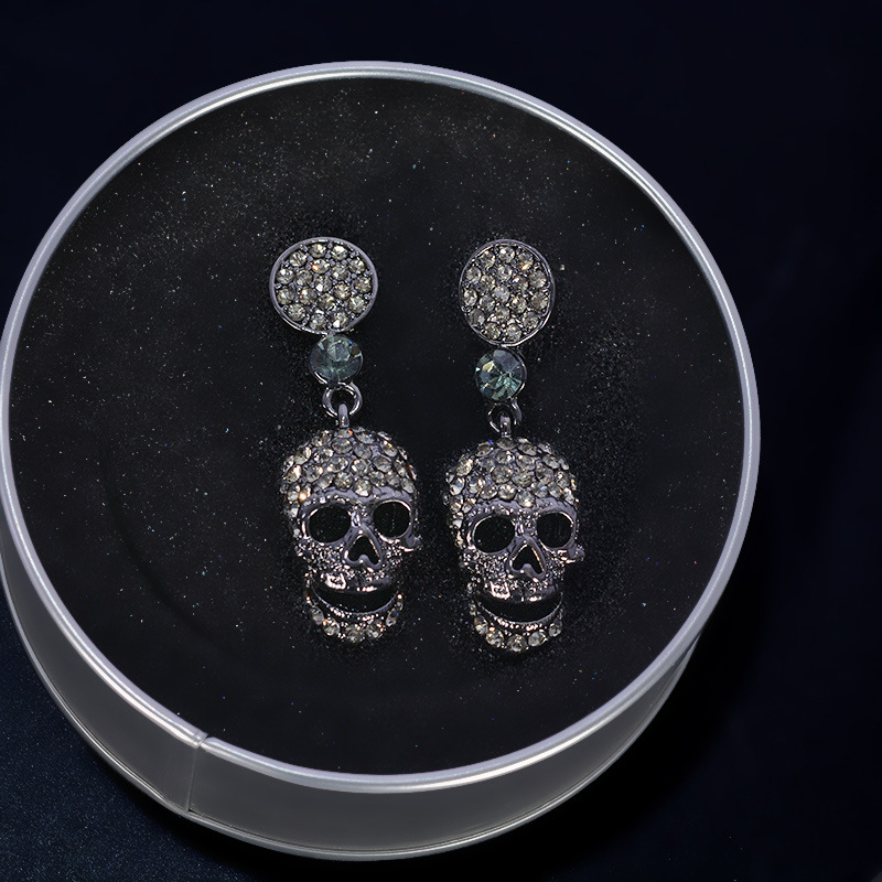 Skull Full Diamond Pearl Stud Earrings