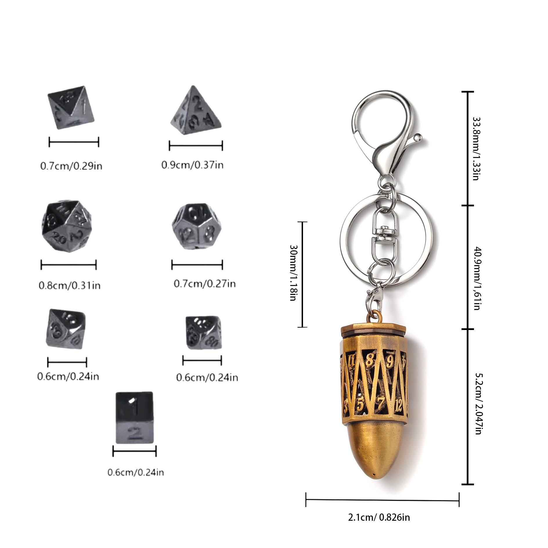 Metal Bullet Hollow Dice Keychain Set