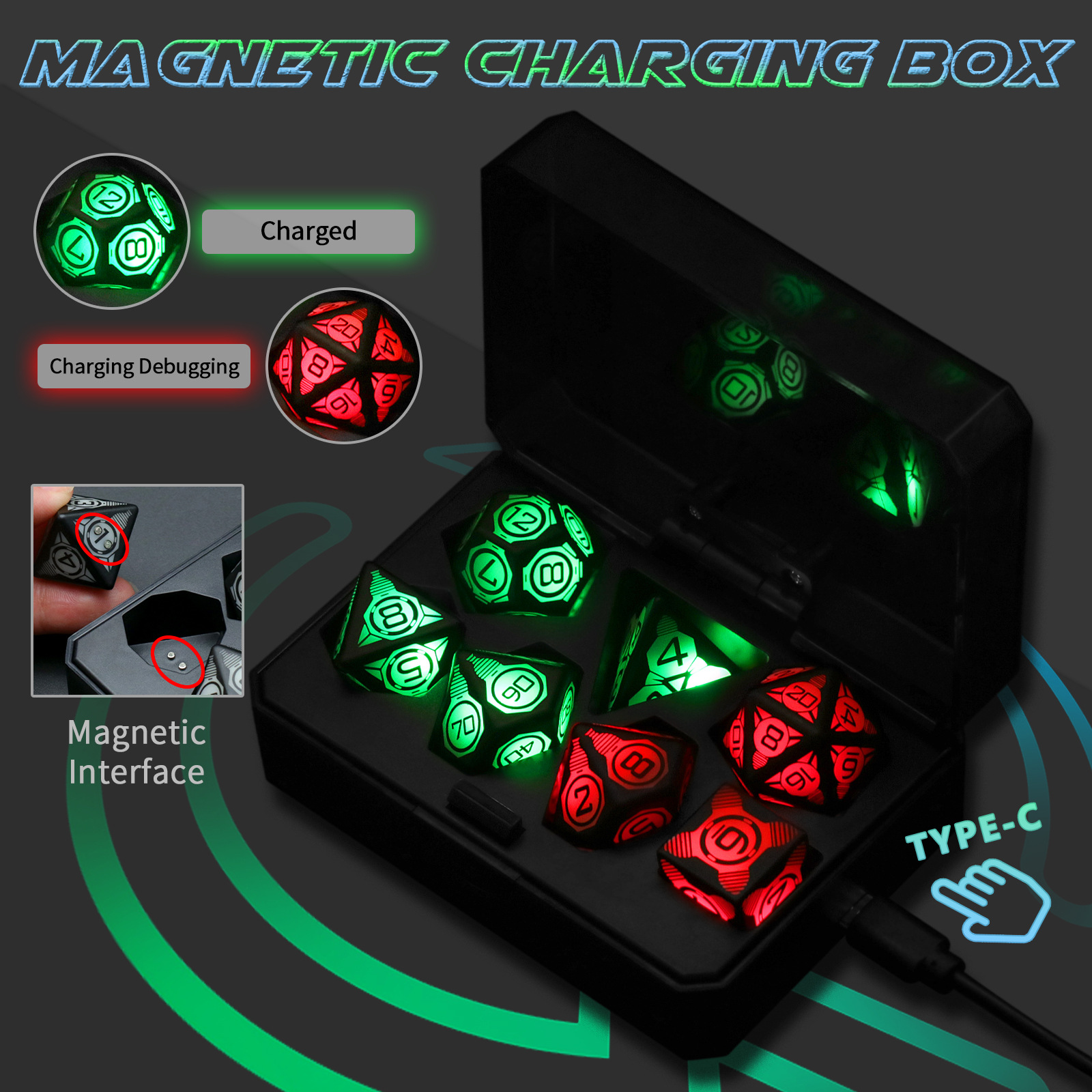 Board game cool running flash light toy rechargeable magnetic suction LED dice