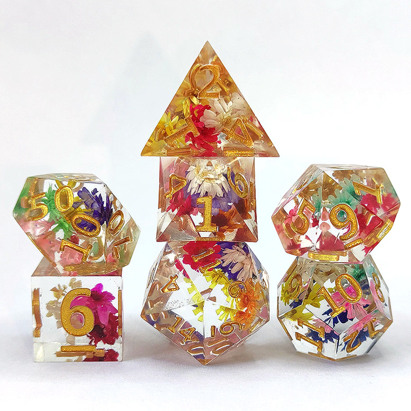 Transparent Flower Resin Dnd Dice Set