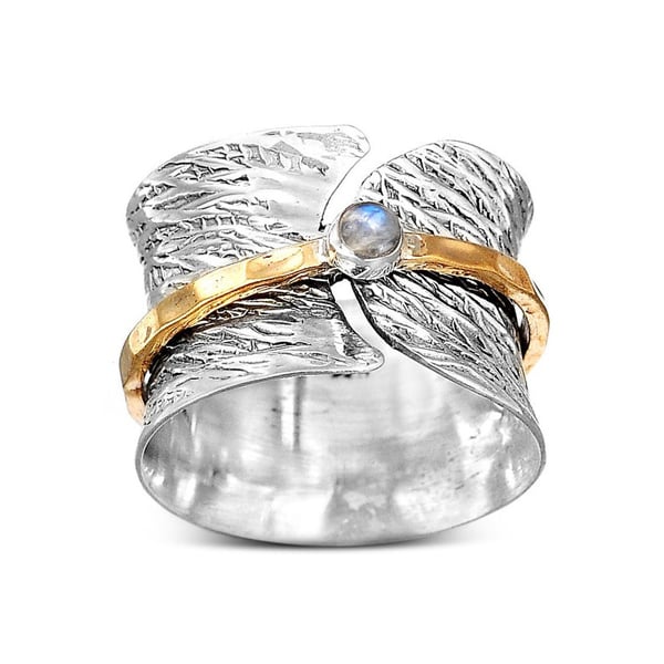 Sterling Silver Moonstone Meditation Wide band Spinner Ring