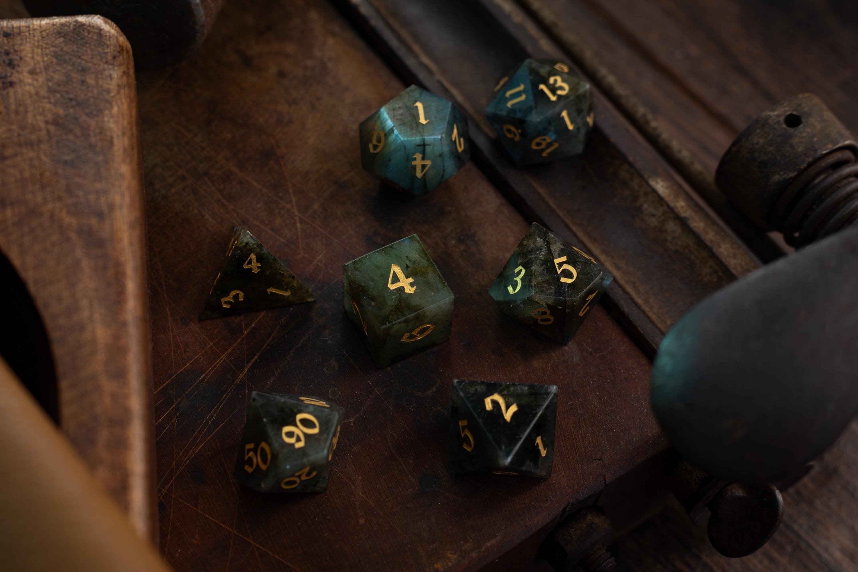 Labradorite Gemstone Dice Polyhedral Dice DND Set