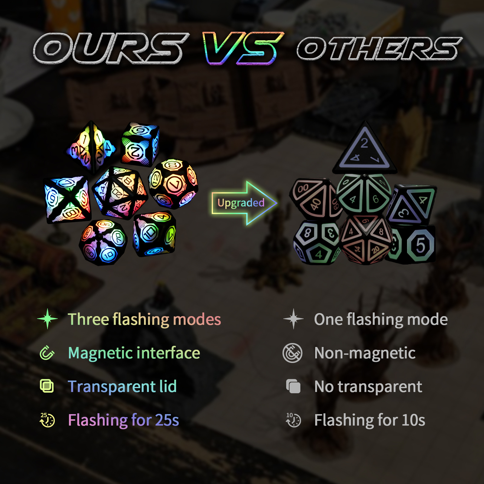 Board game cool running flash light toy rechargeable magnetic suction LED dice