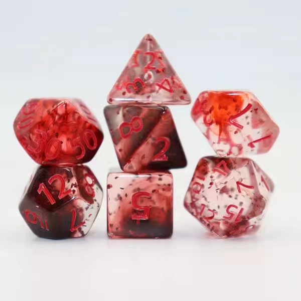Transparent floating silk flash point red dice set