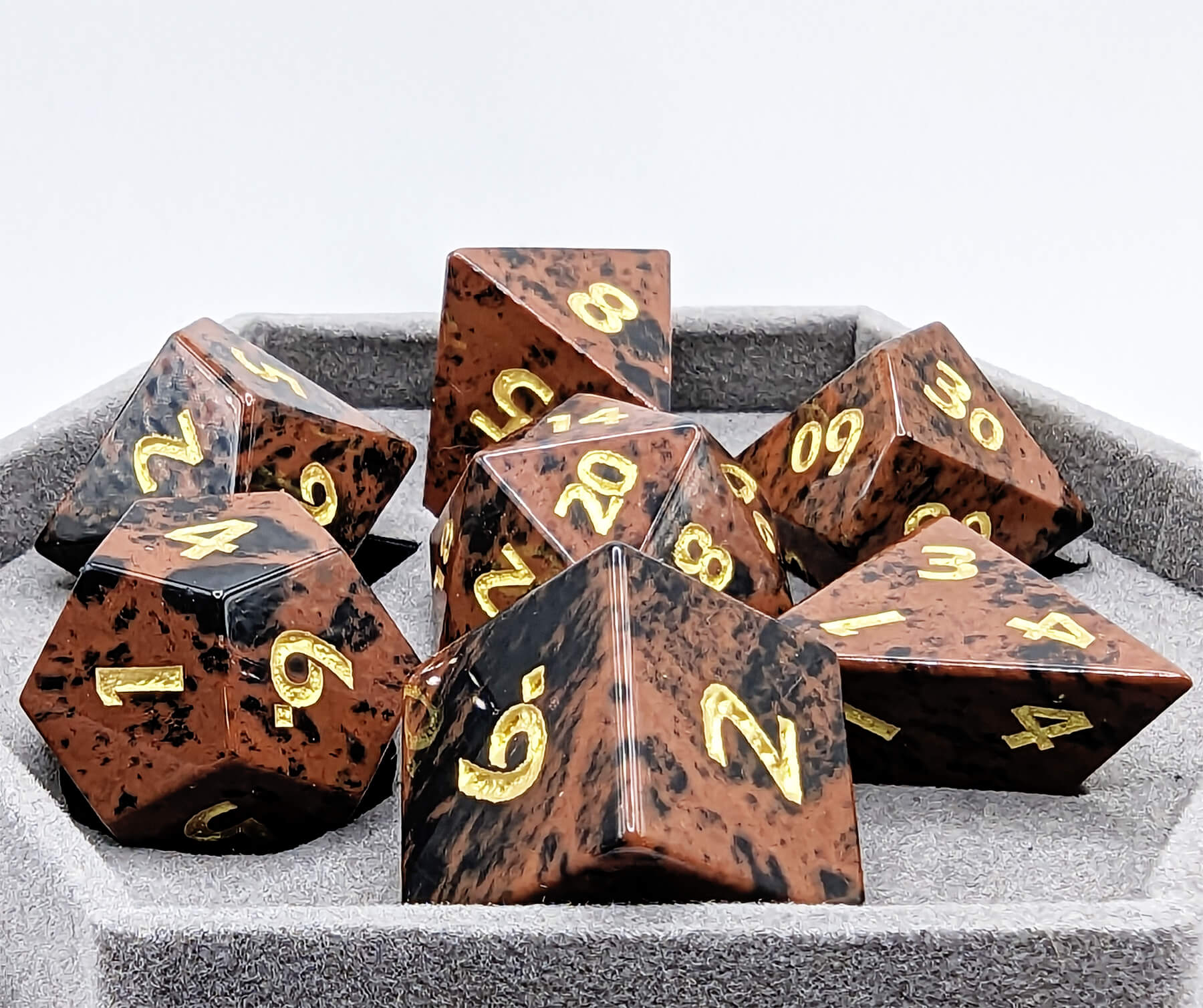 Gemstone Dice (Mahogany Obsidian) | 7pc TTRPG Role Playing Game Dice Set