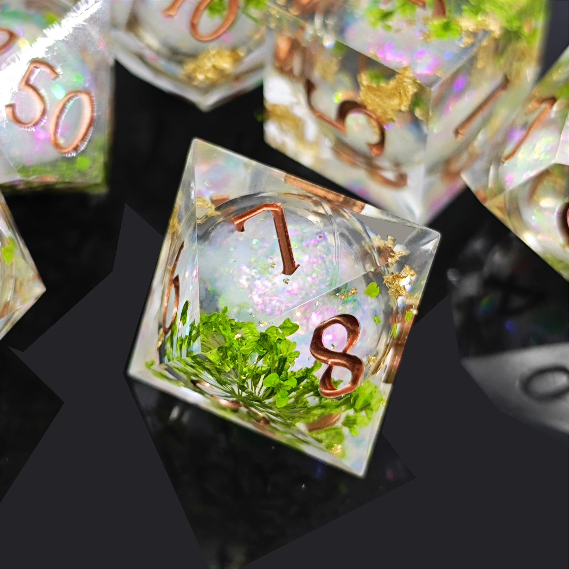 Lucky Charm Four Leaf Clover Liquid Core Resin DND Dice