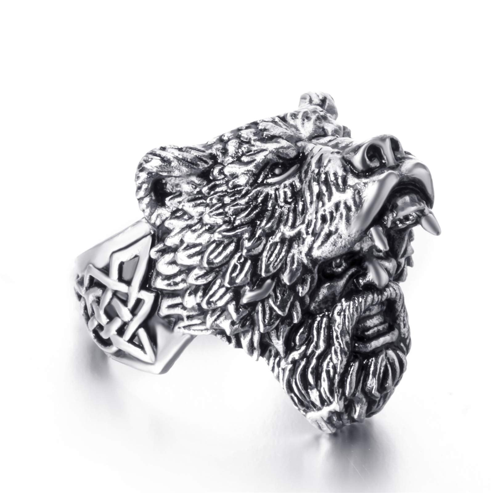 Viking Bear Man Warrior Silver Black Titanium Biker Ring