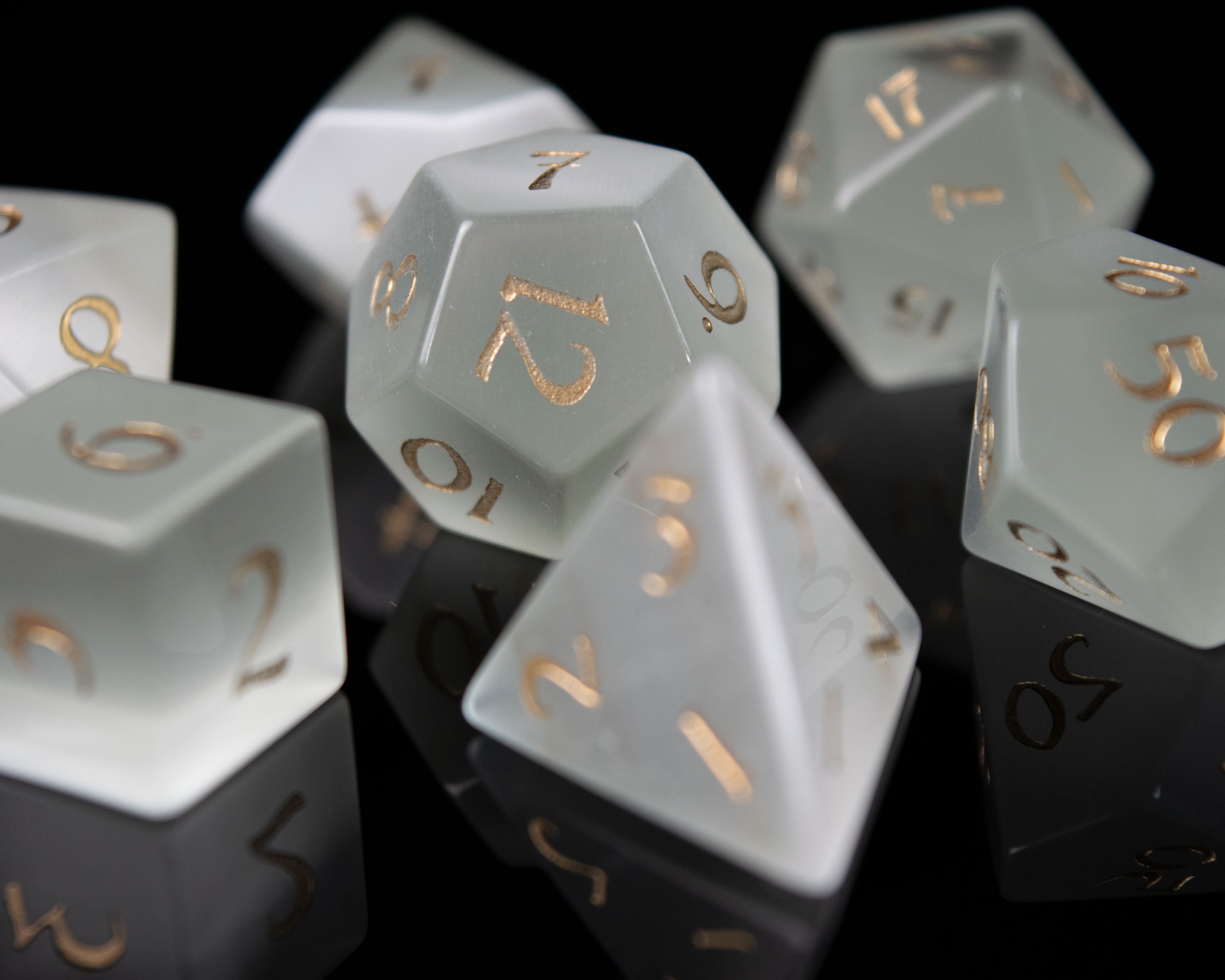 White Cat's Eye Gemstone Dice Set