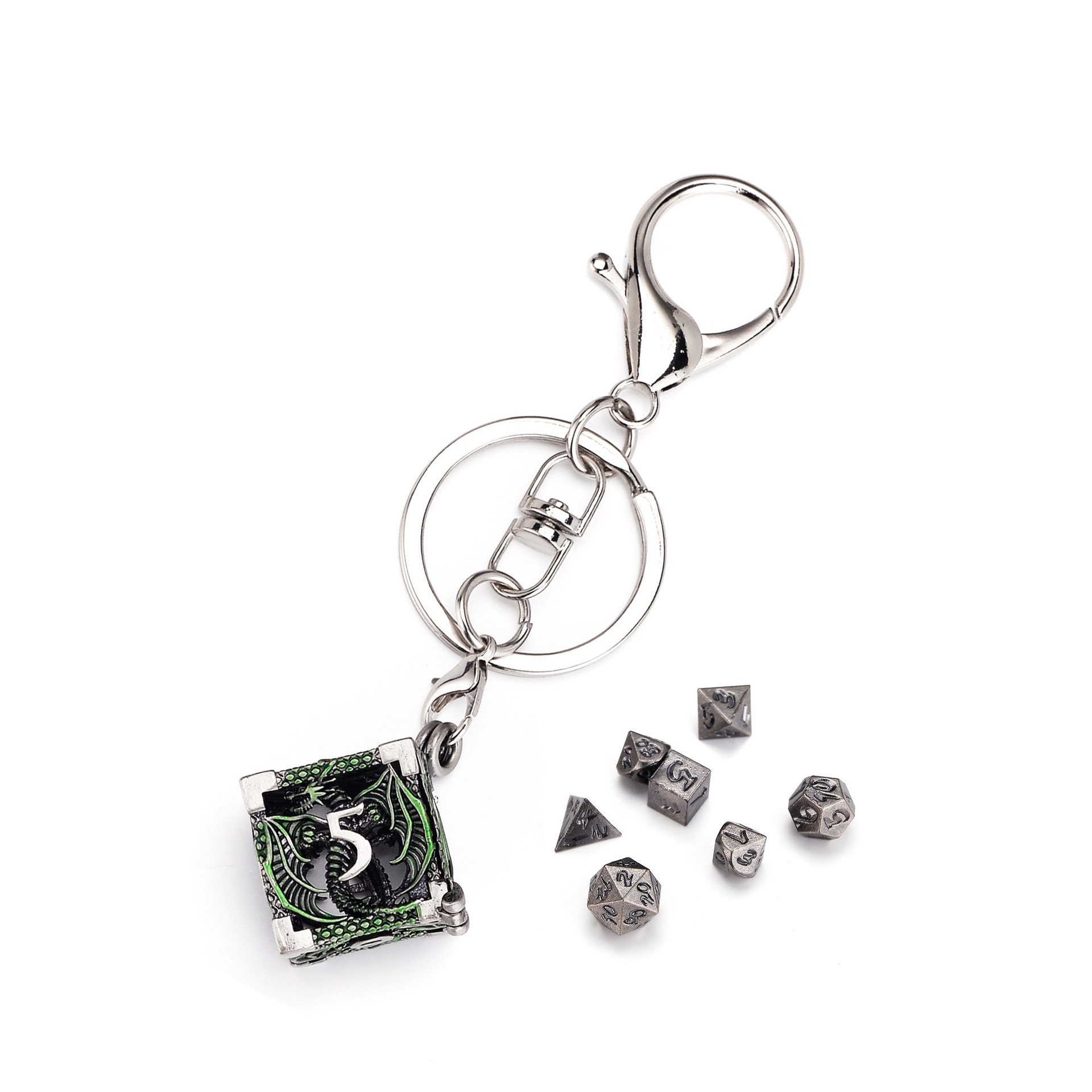 Metal Hollow Dice Keychain Set