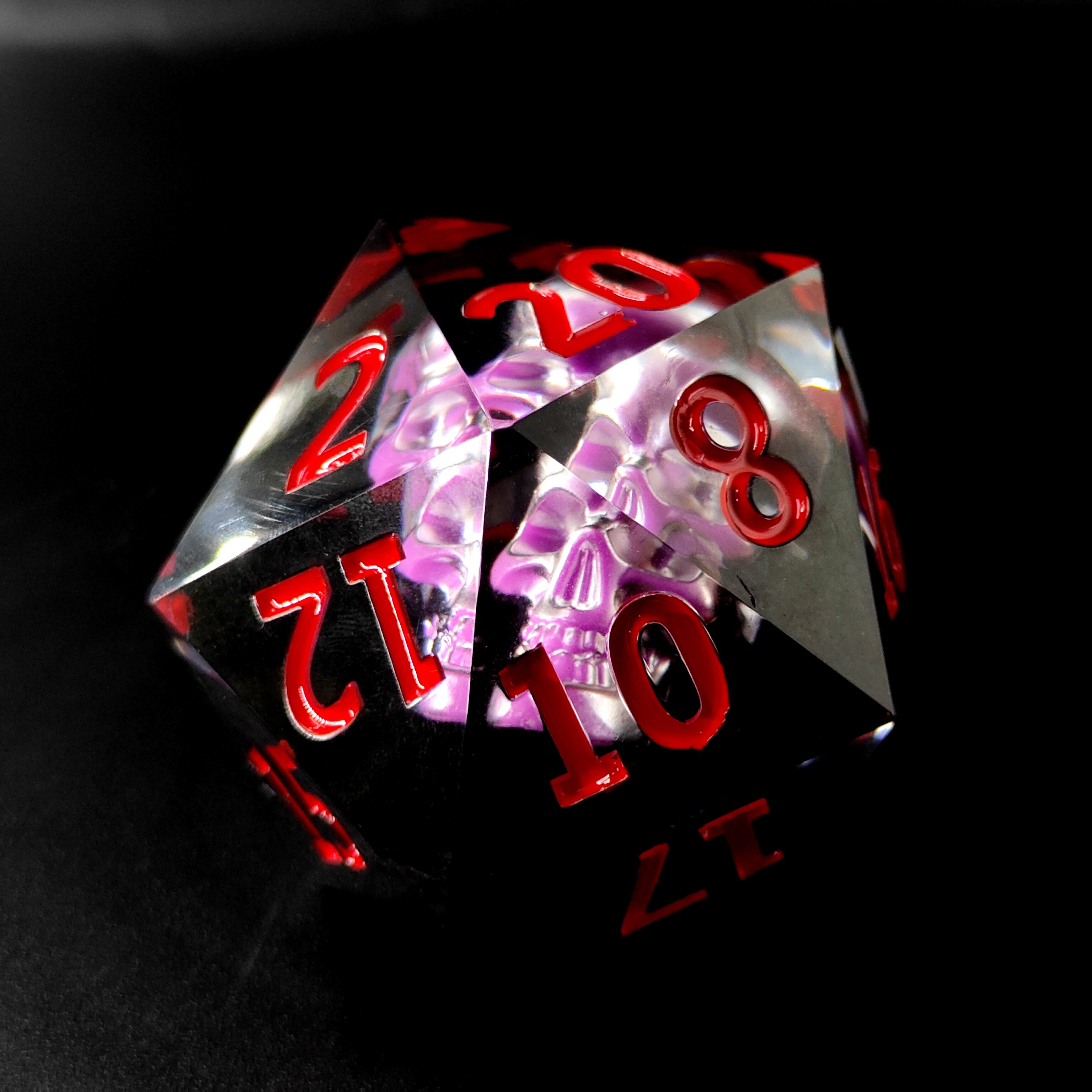 Large D20 Dice 55mm with Sharp Edges and Skull Inclusitions