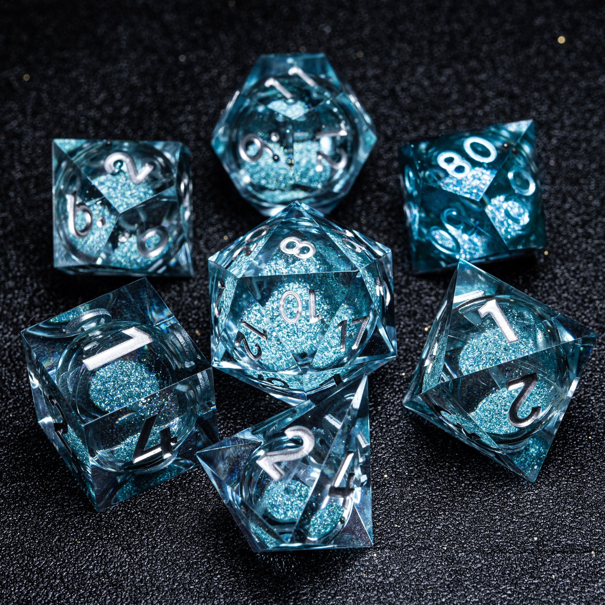 Liquid Heart Resin Engraved Dice Set