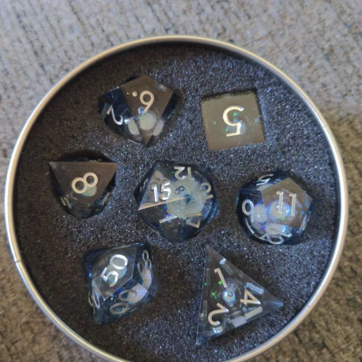 Winter Souls Liquid Core Sharp Edge Resin Polyhedral Dice Set