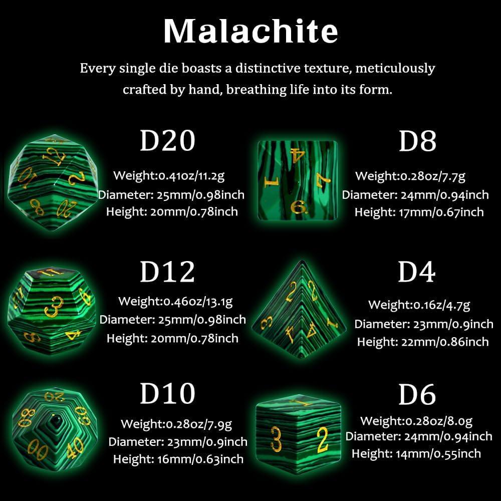 Malachite Gold Ink Gemstone Polyhedral Dice Set