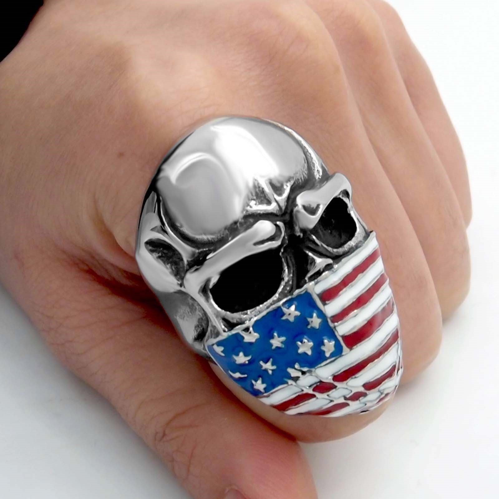 American Flag Mask Skull Biker Ring