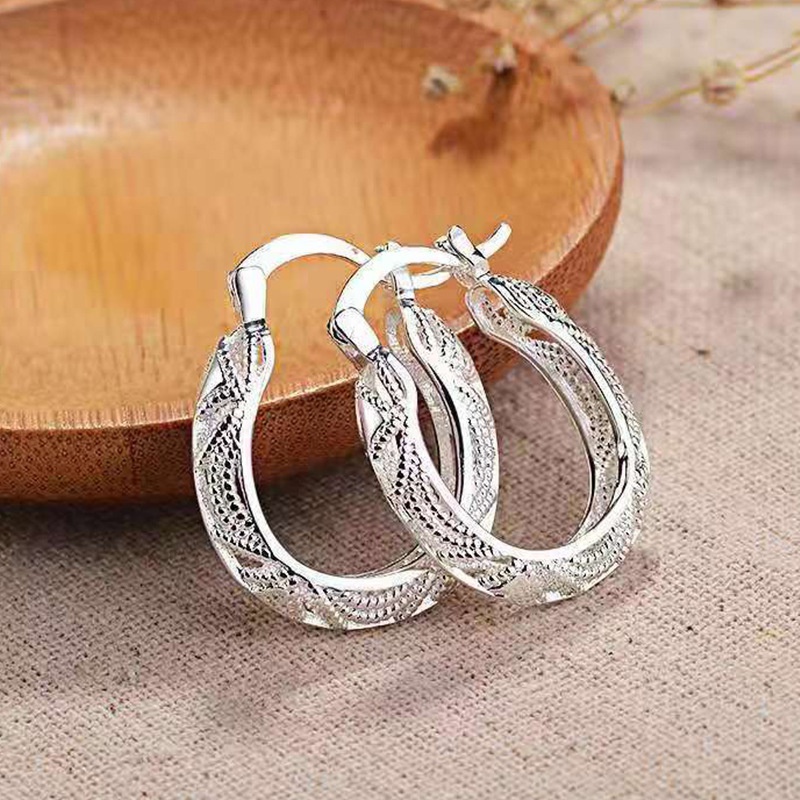 Simple Silver Textured Hoop Earrings