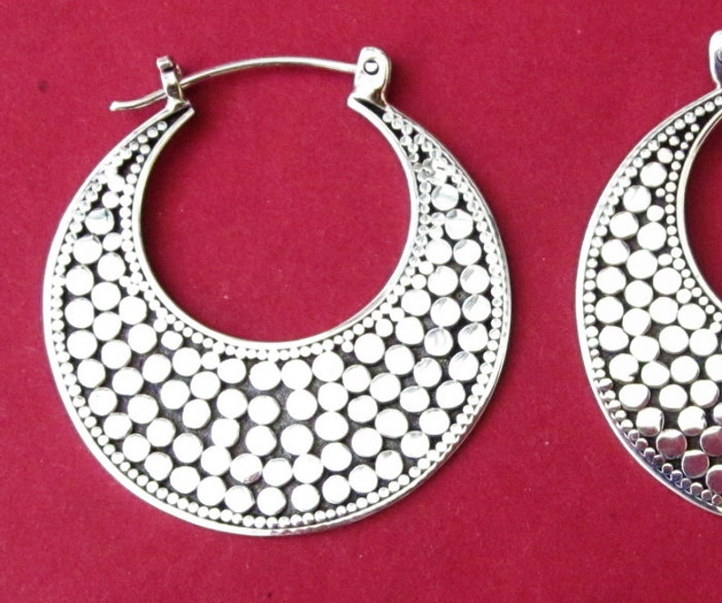 Balinese Silver Hoop Earrings Handmade Bali art jewelry