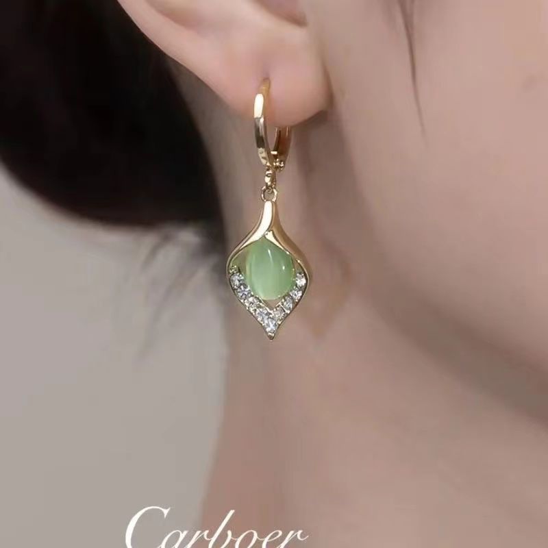1 Pair Dangle Earrings, Green/White Opal Drop Style, Women's Jewelry