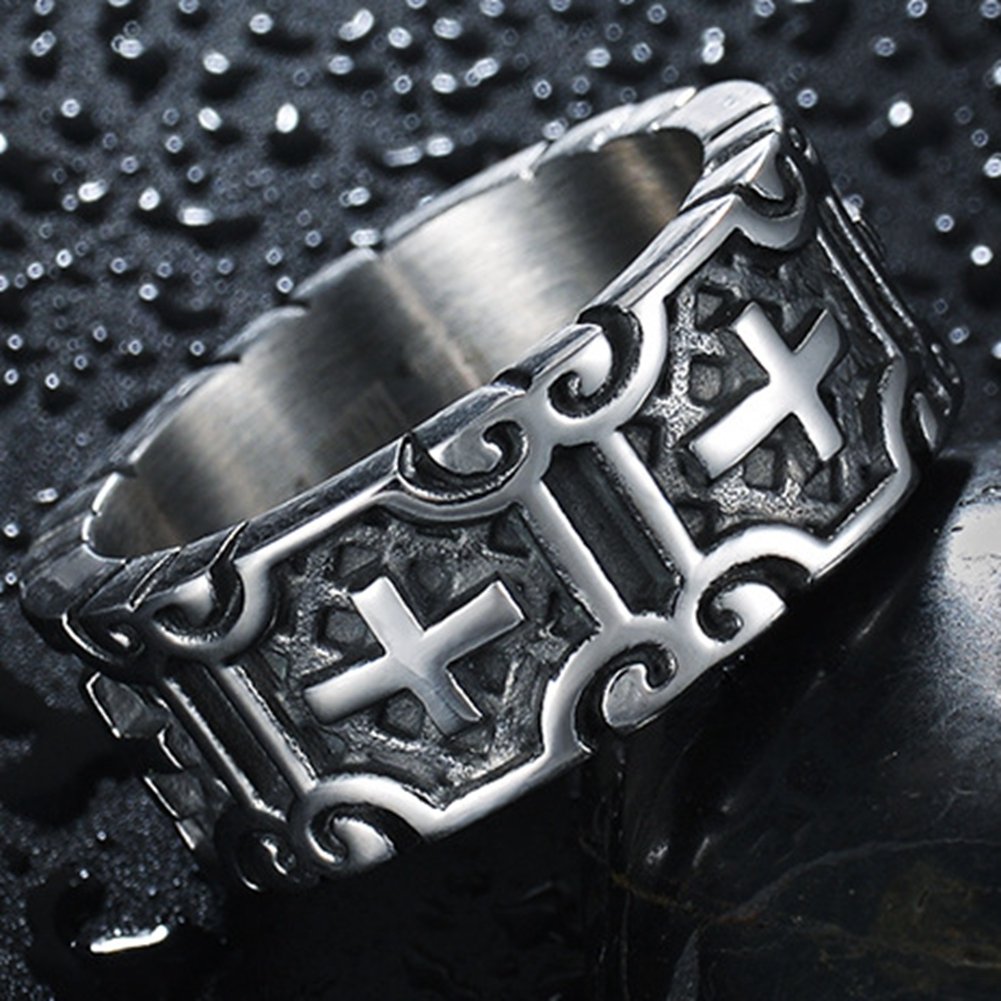 Retro Vintage Stainless Steel Cross Band Style Biker Ring