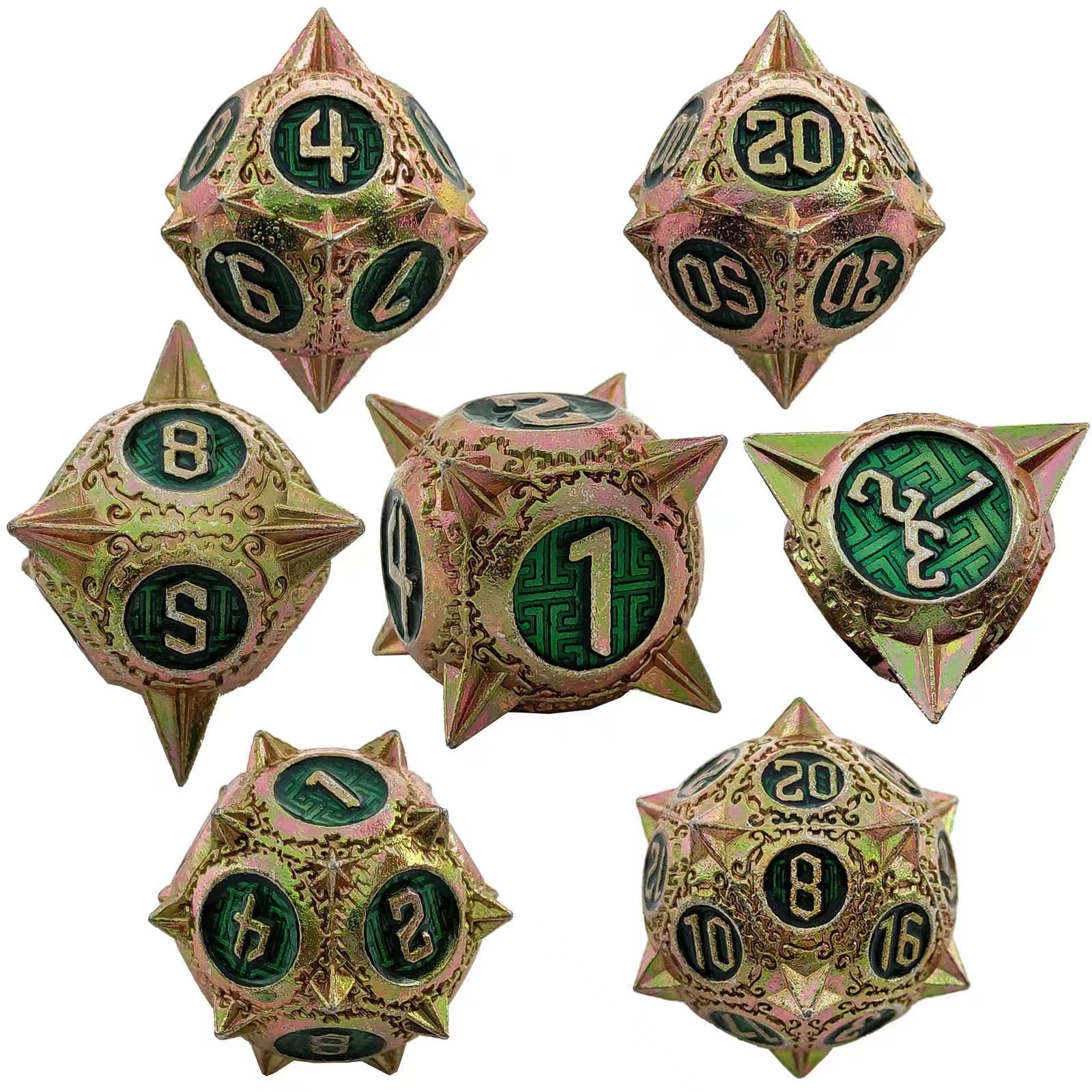Metal Dice (7)Set For-Dungeons & Dragons (DND) RPG Cthulhu Polyhedra Spiked Dice