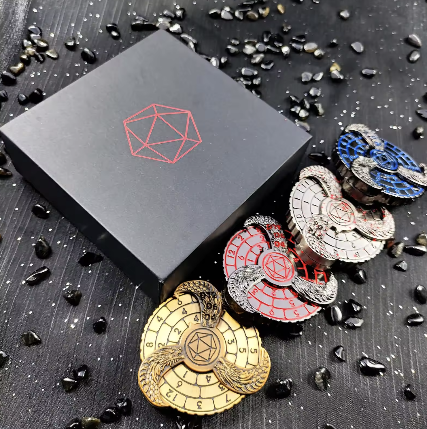 Gemstone Dice Spinners, Pocket Sized 7-in-1 Dice, Metal Dice, Dungeons and Dragons, DND Set