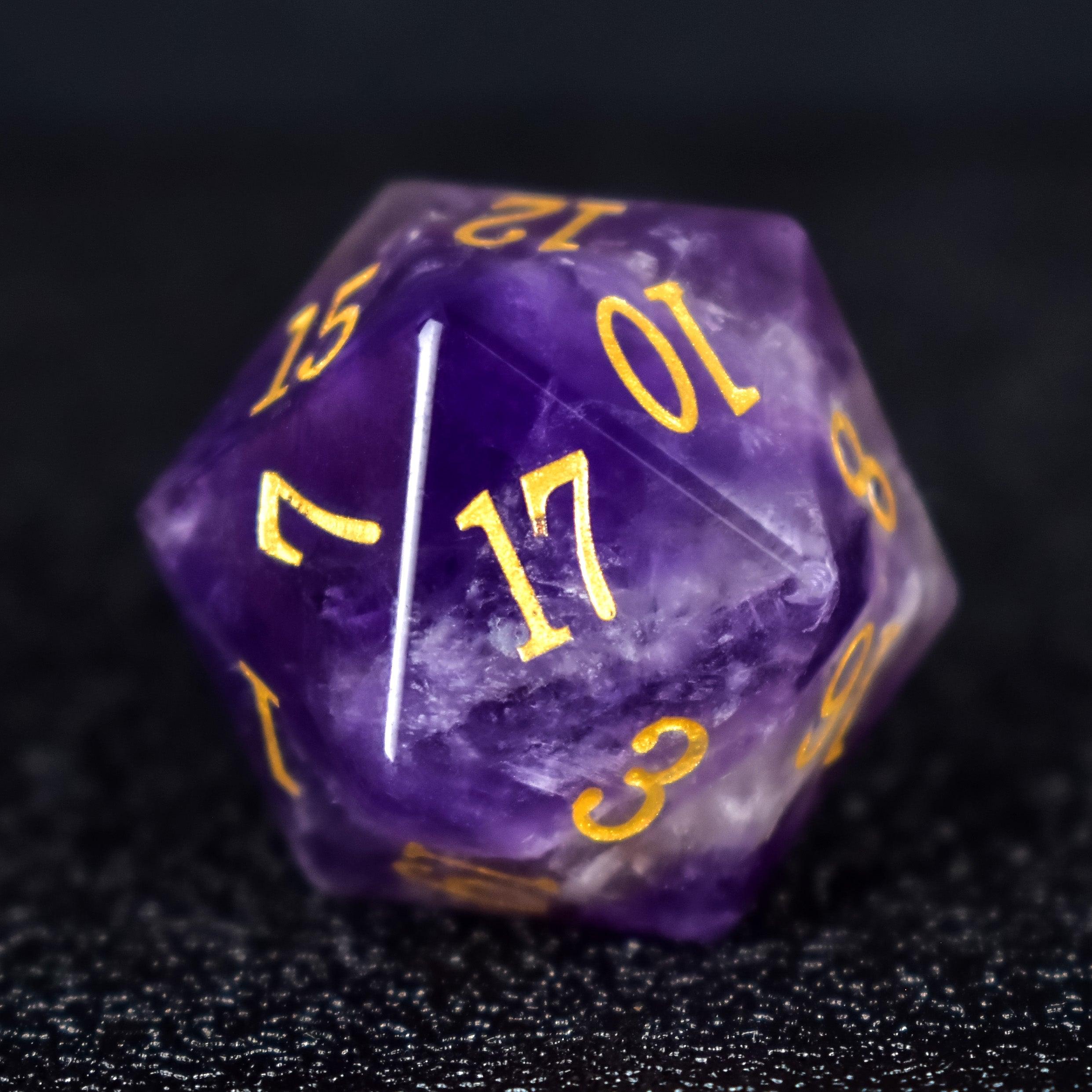 Purple Crystal Gemstone Dice Set -Natural Amethyst Dice