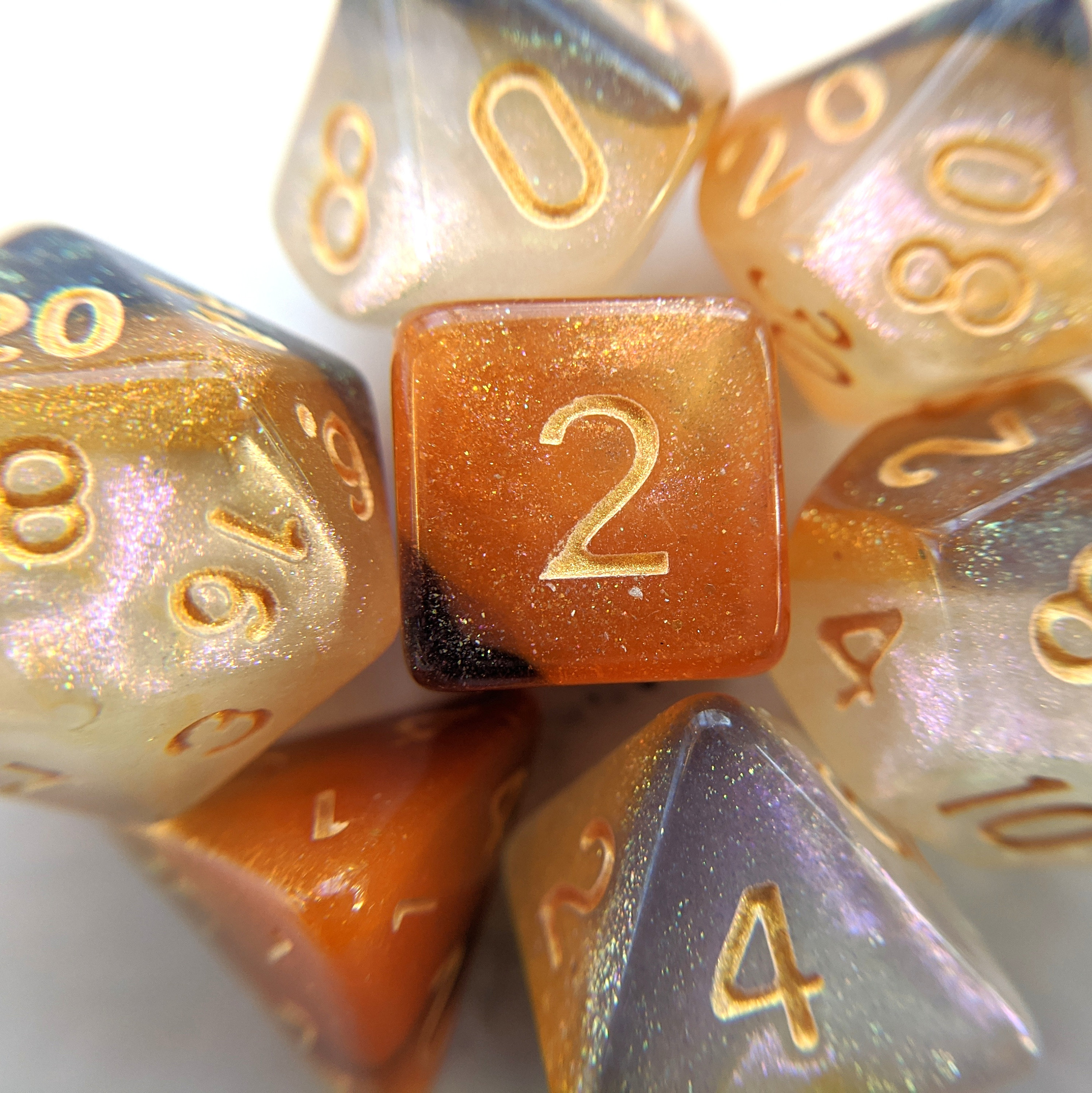 Shimmering glitter calico cat galaxy dice