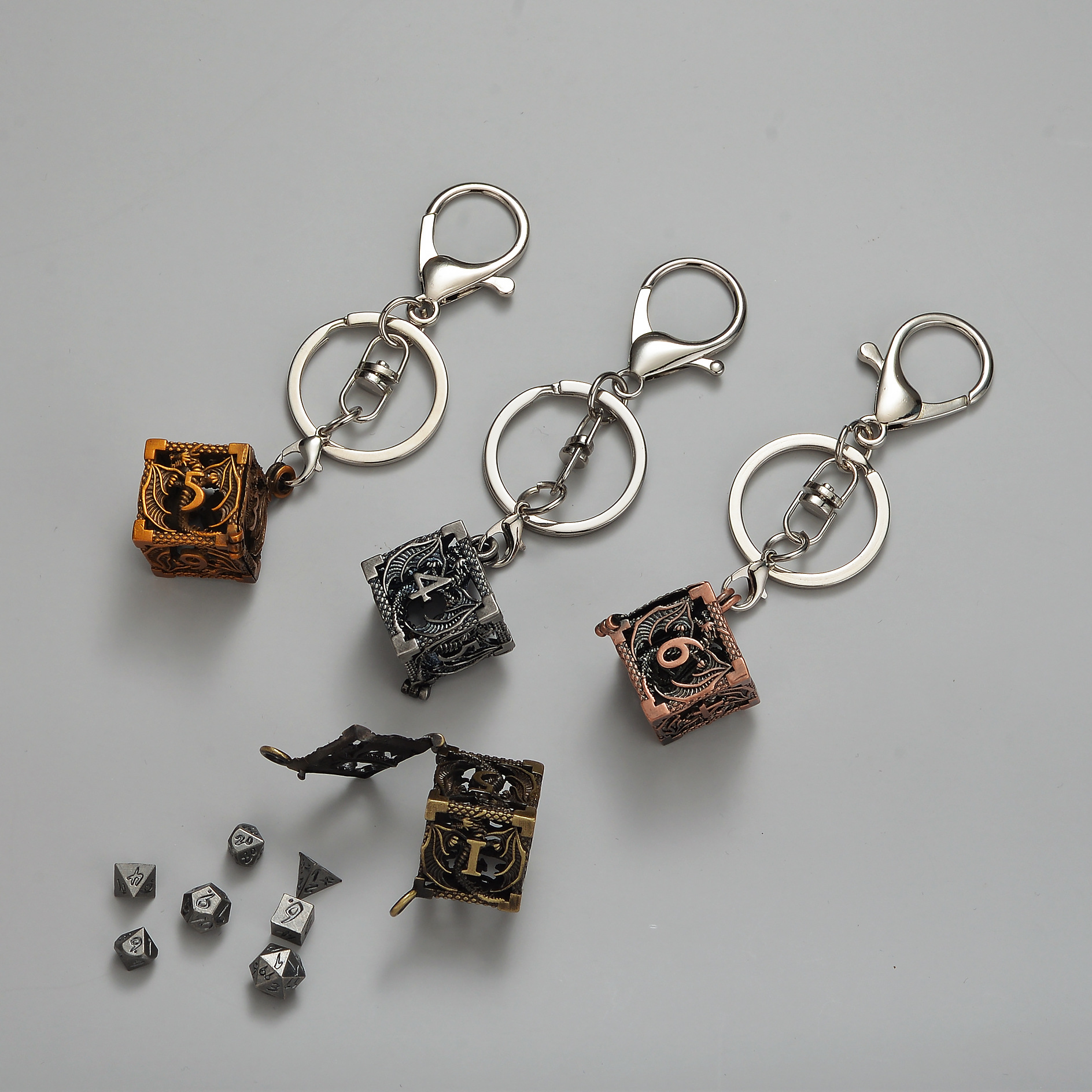Metal Hollow Dice Keychain Set