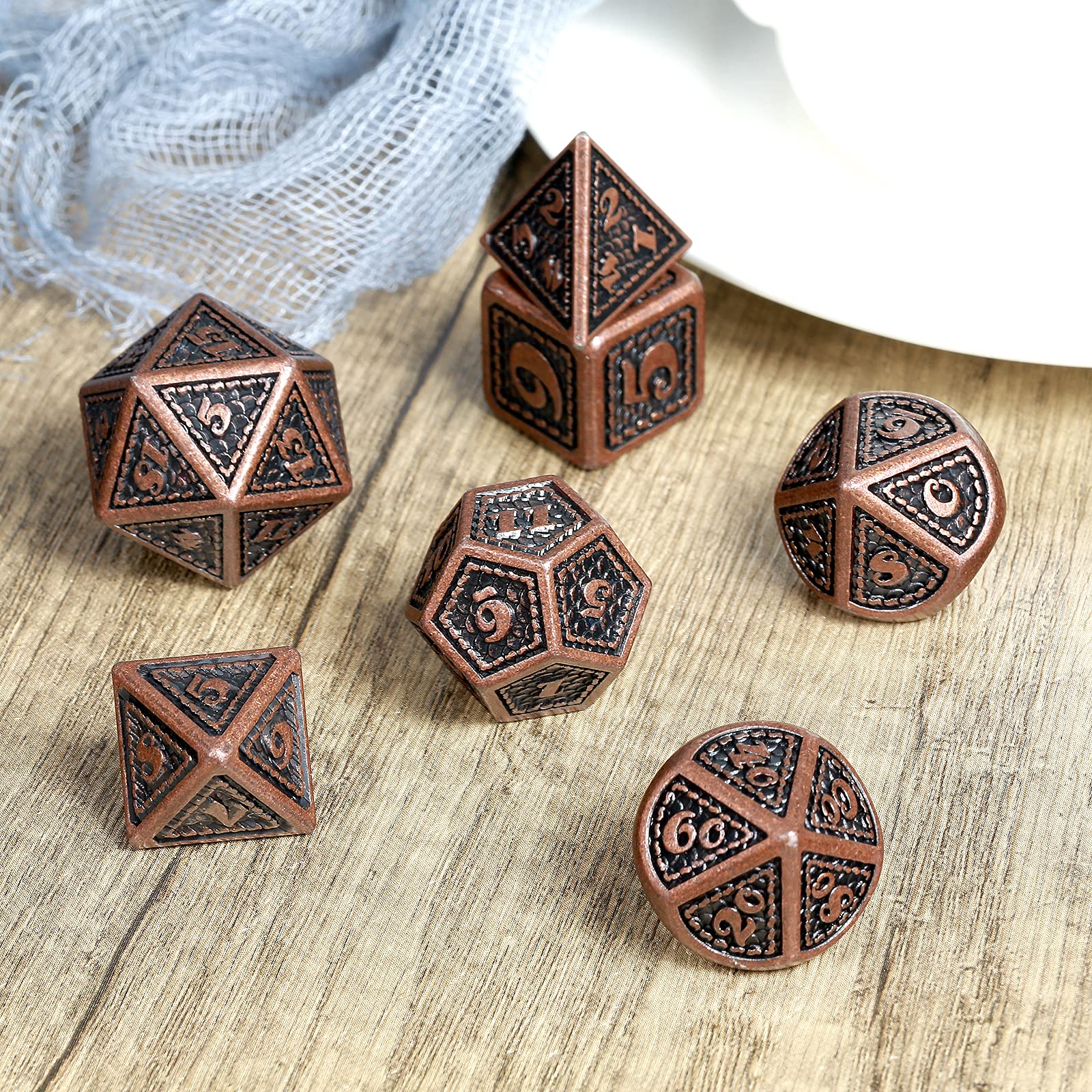 Dragon Scale 7 PCS Polyhedral Metal Dice Set(Ancient Copper)