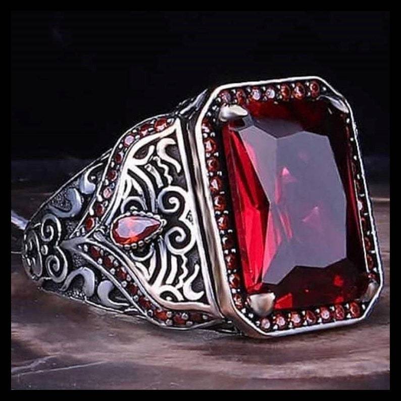 Textured Red and Green Zircon Ring