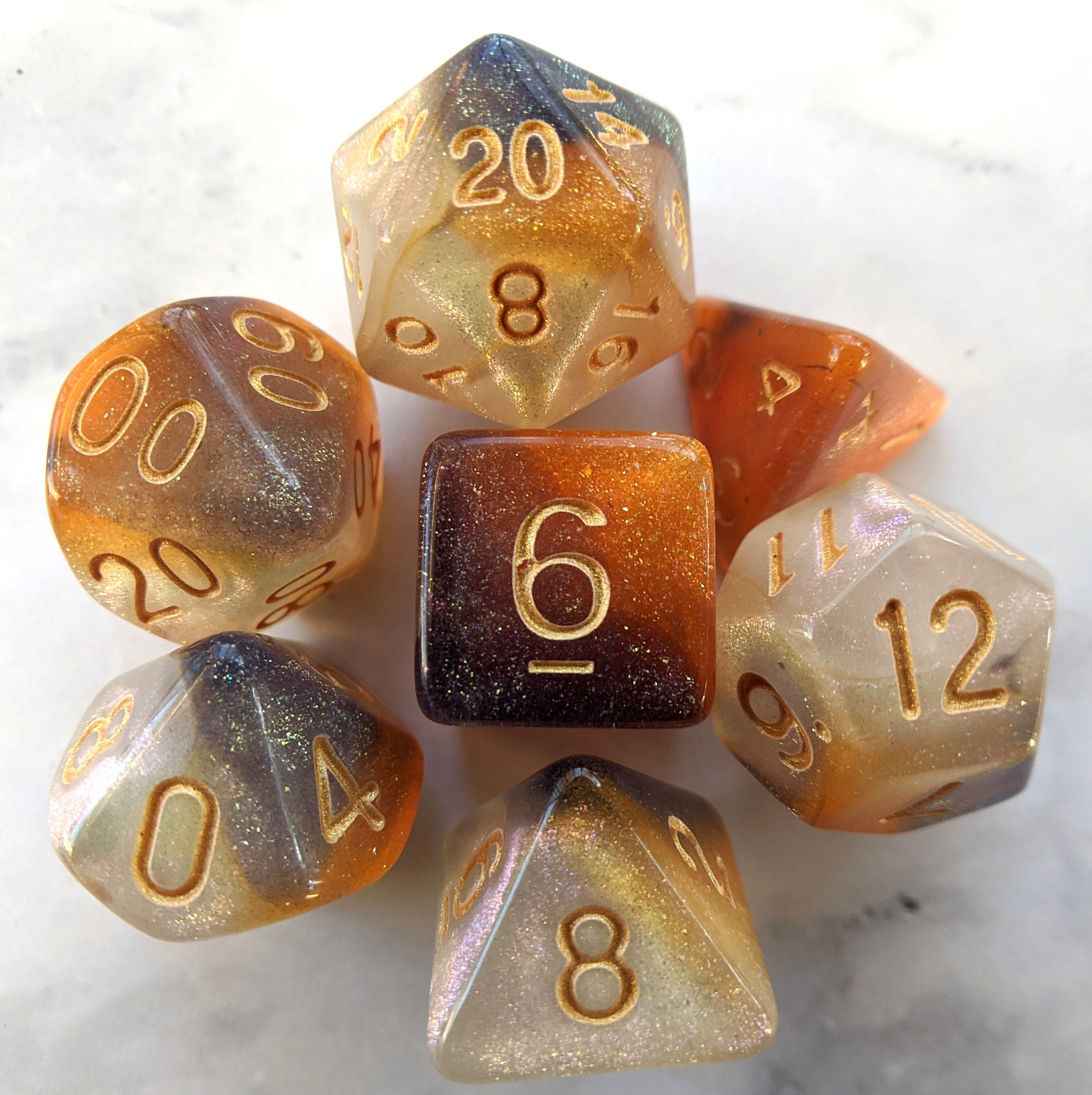Shimmering glitter calico cat galaxy dice