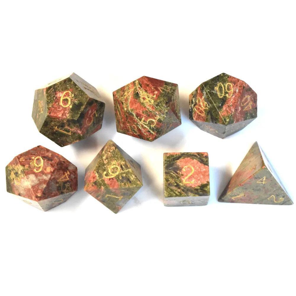 Unakite Gemstone Dice Set Dungeons and Dragons Gemstone Dice Set Dice-Polyhedral Gemstone D20 Dice Set Polyhedral Gaming Dice Set
