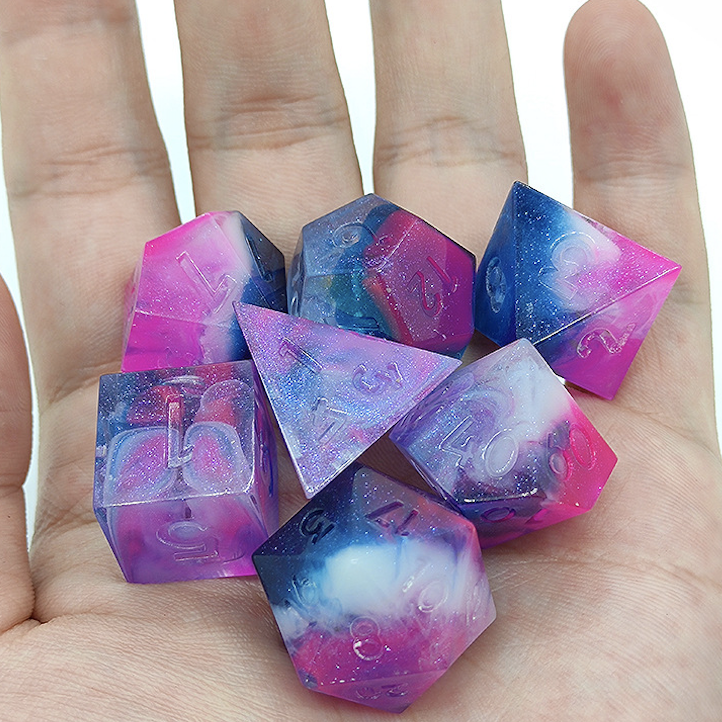 Transparent rainbow resin Dnd dice set