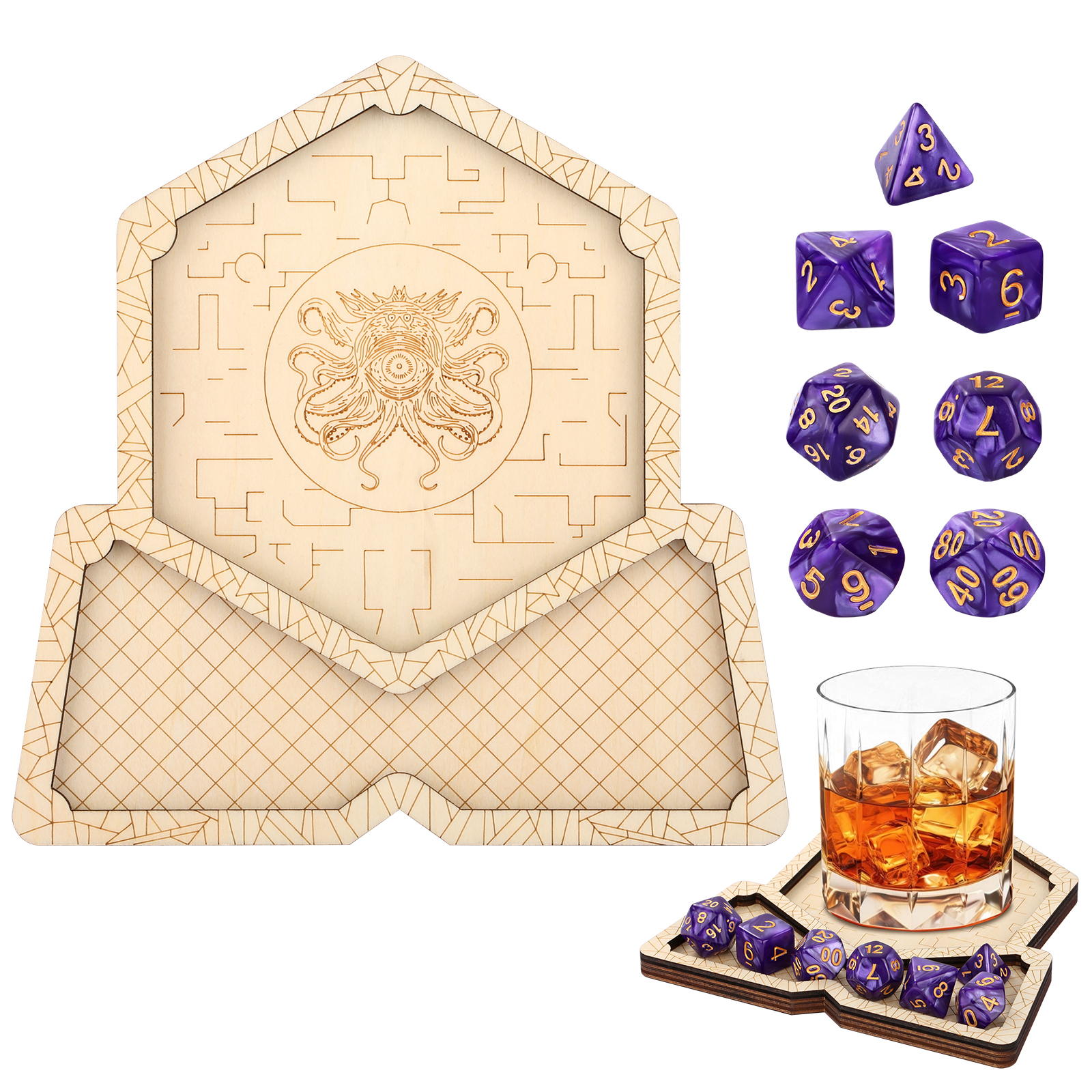 Foldable Wooden Dice Tray & Storage Box