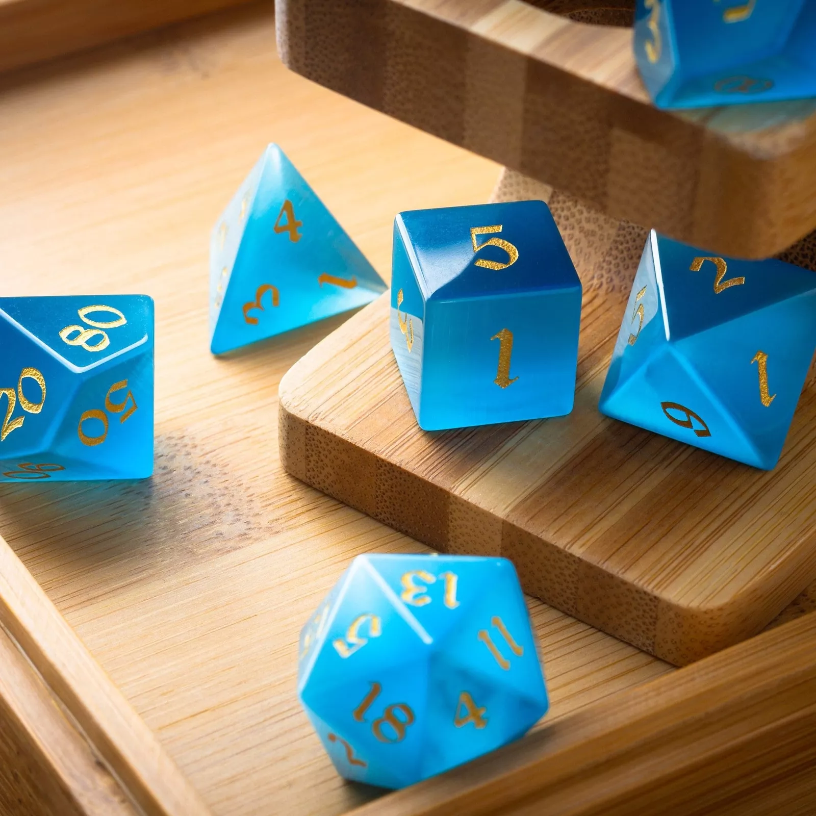 Full Set Aquamarine D&D Dice Set| Cat's Eye Dice Set
