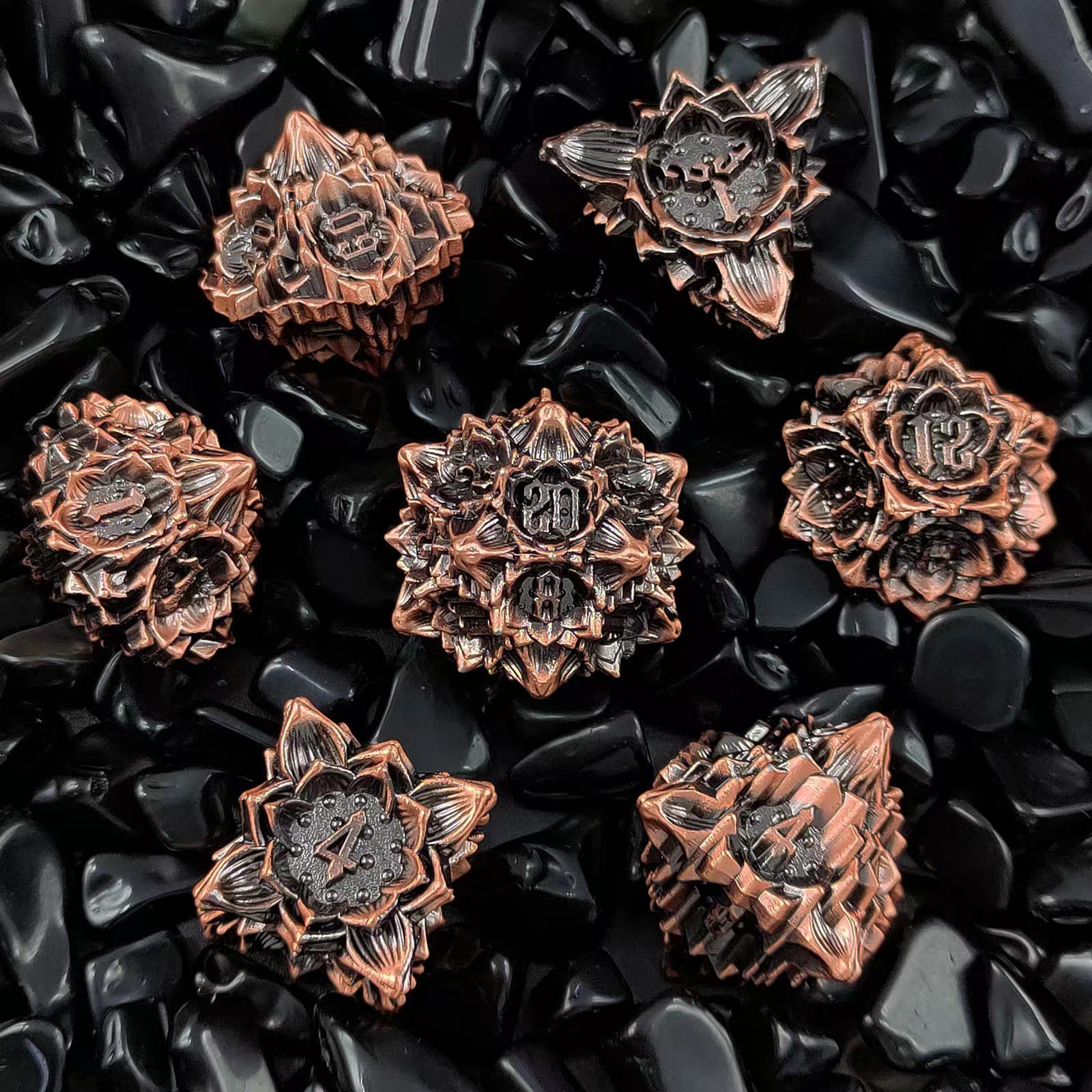 Metal Dice with Lotus Flower D&D Dice Set