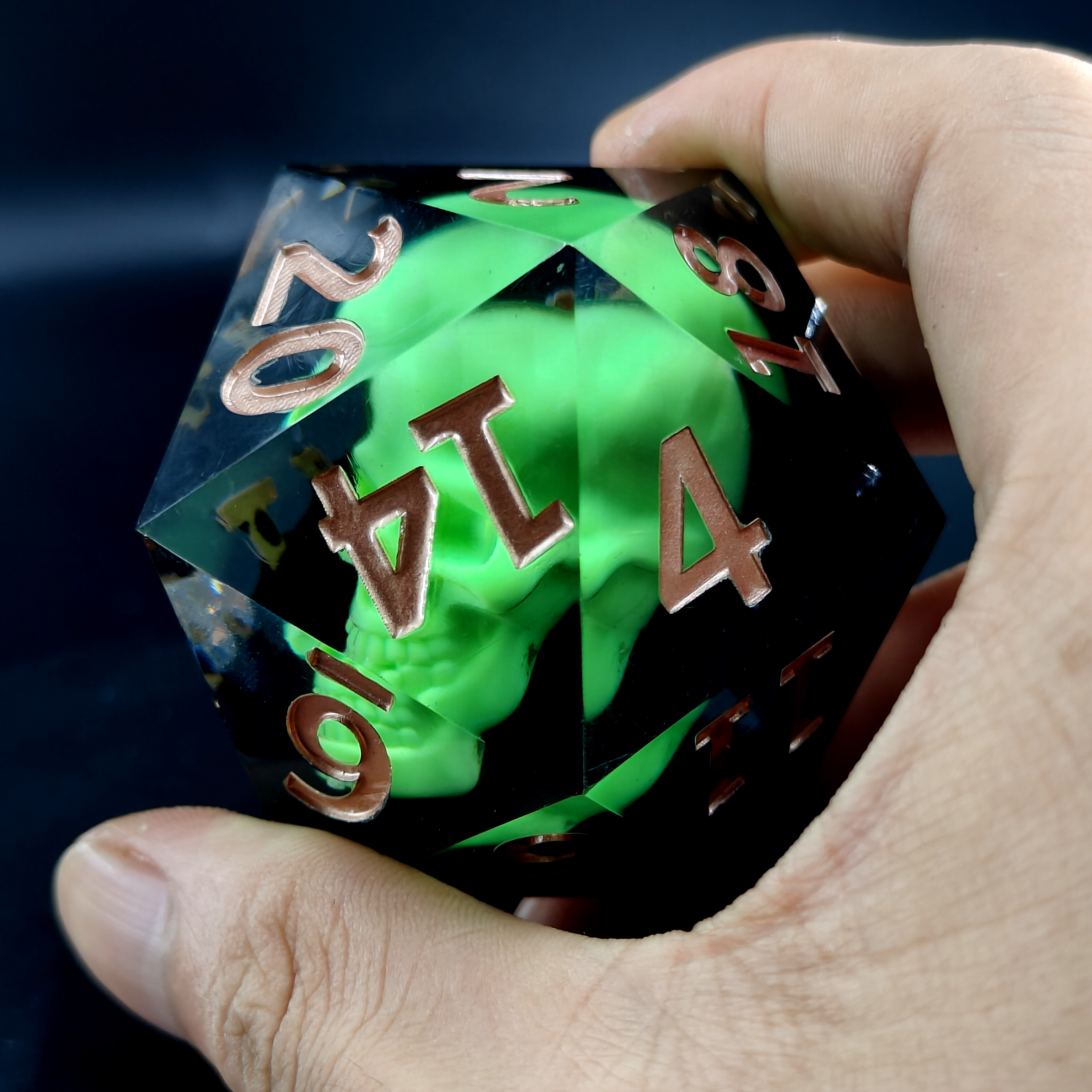 Large D20 Dice 55mm with Sharp Edges and Skull Inclusitions