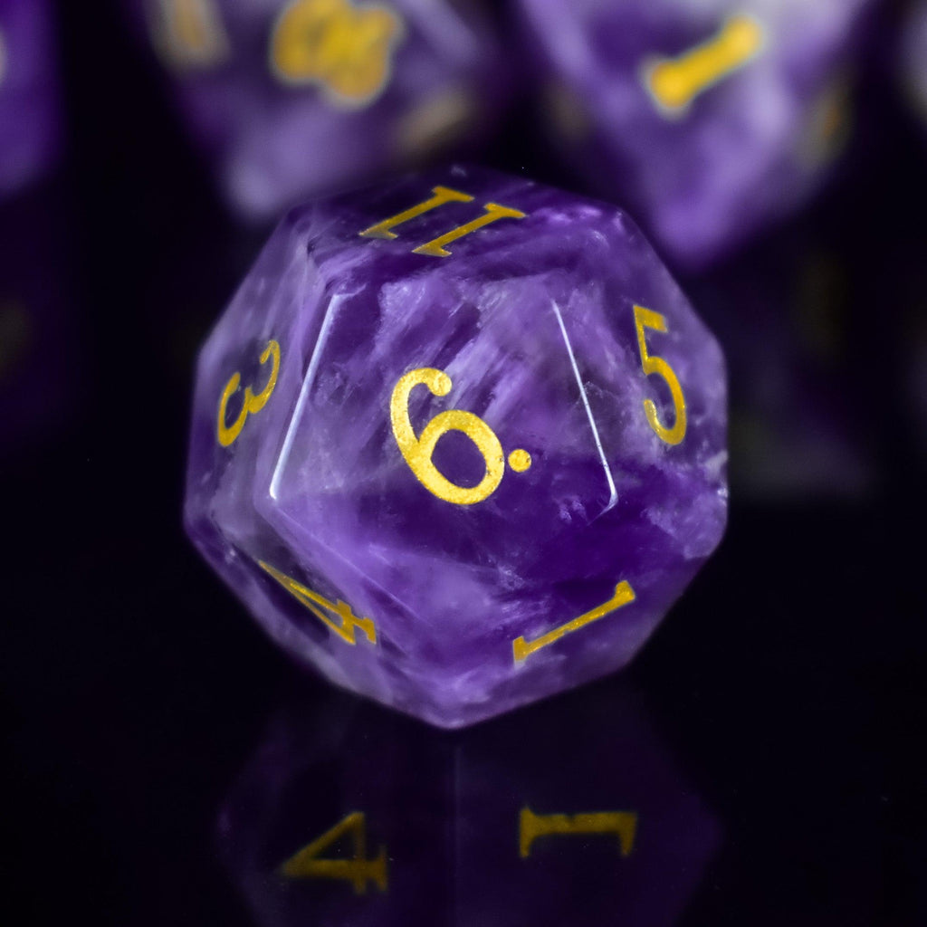 Purple Crystal Gemstone Dice Set -Natural Amethyst Dice