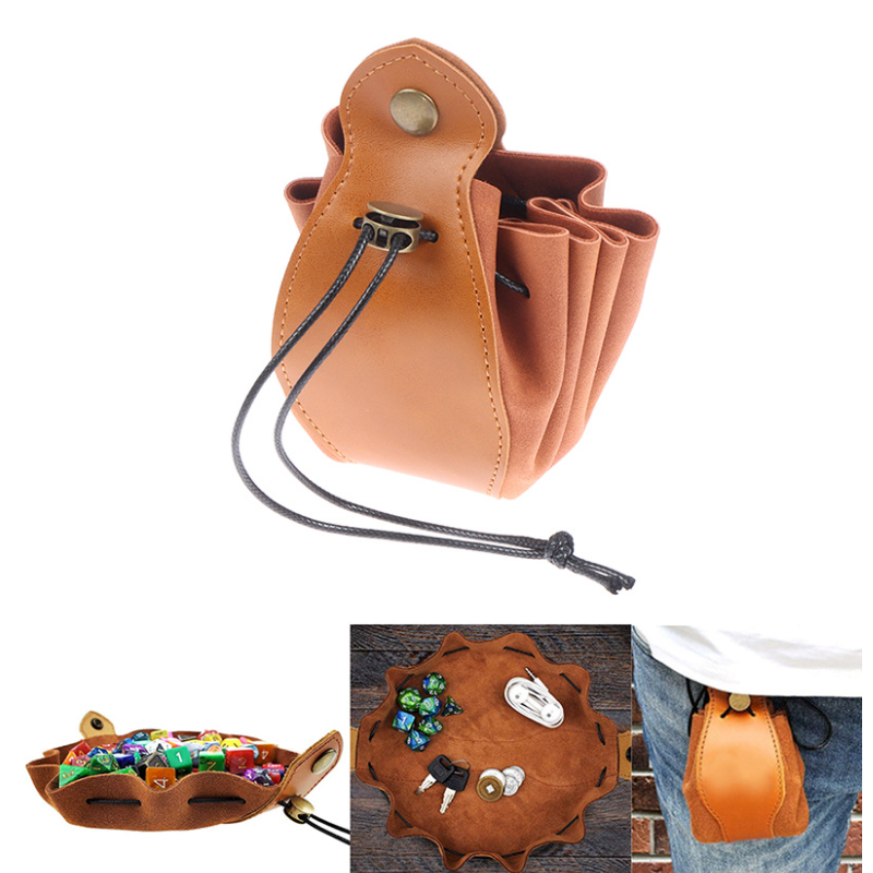Medieval Faux Leather Steampunk Dice Drawstring Bag