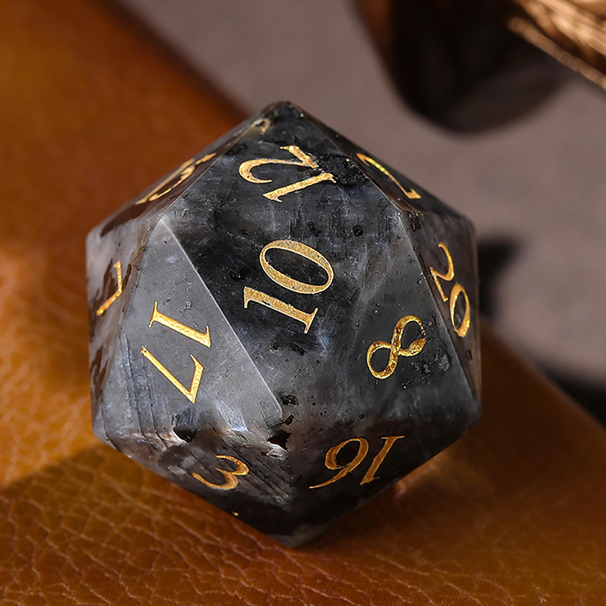 Blue Flashy Larvikite Gemstone Dice Set | Blue Norwegian Moonstone Dice