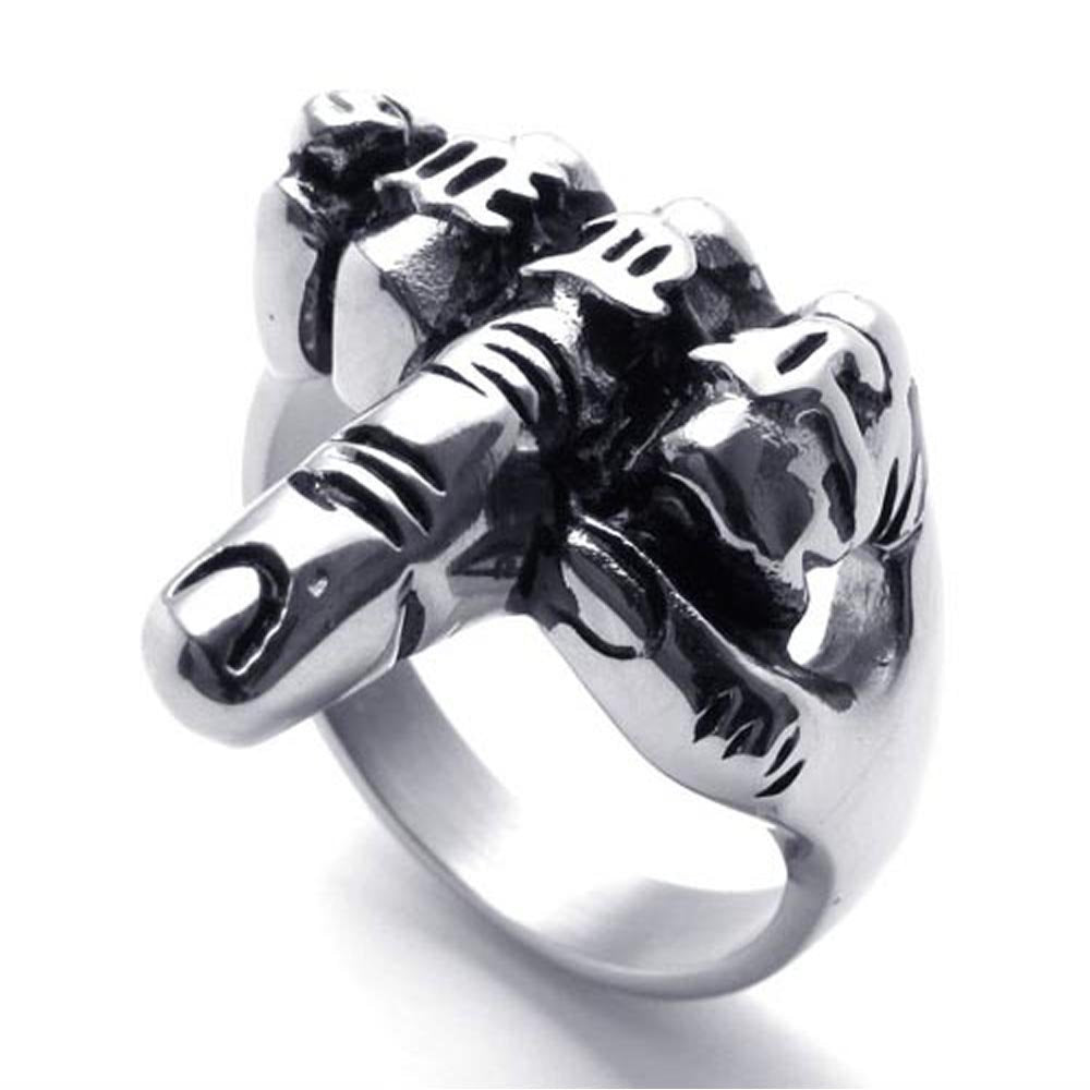 Mens Biker Rings Stainless Steel Middle Finger Hip Hop Punk Ring for Men Women