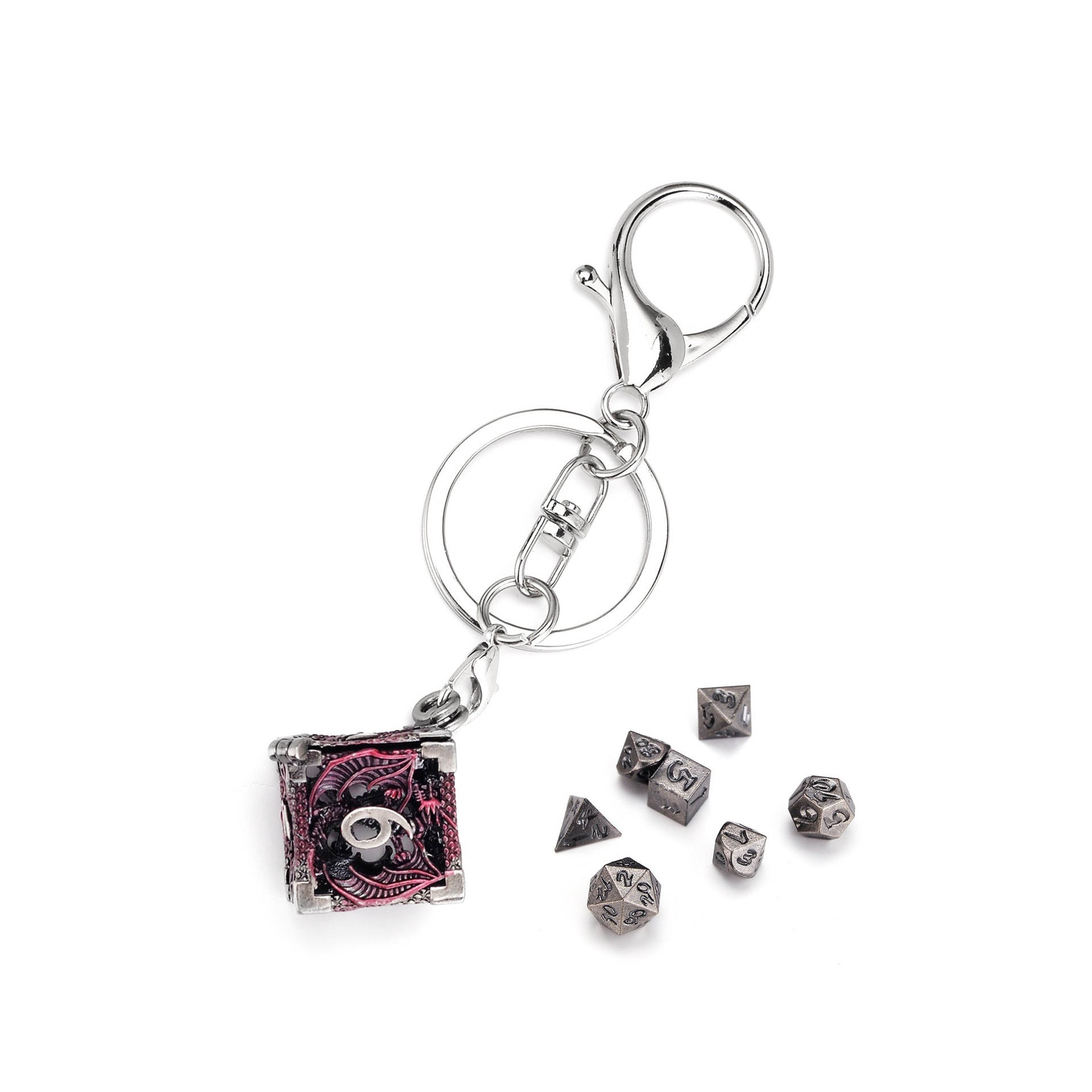 Metal Hollow Dice Keychain Set